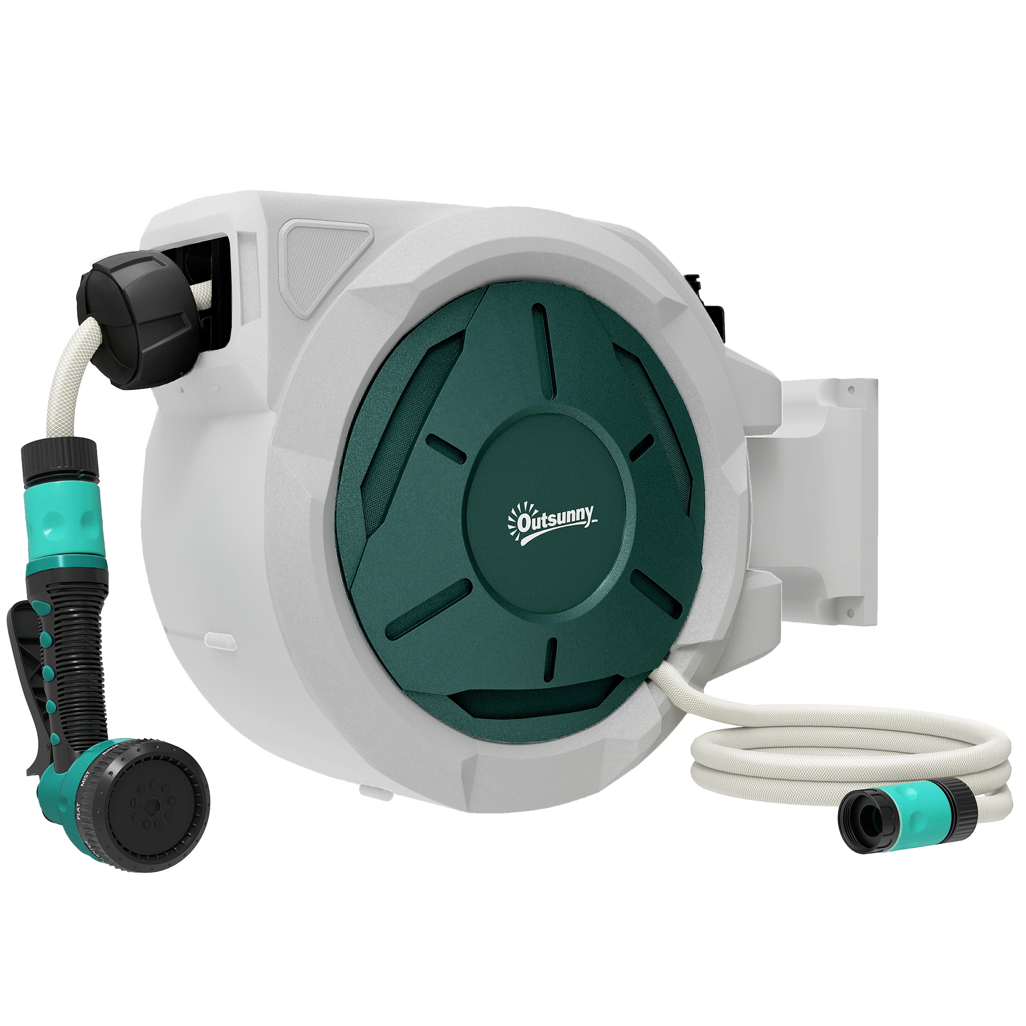 Retractable Hose Reel Wall Mounted, 30+2m Garden Hose Pipe Reel With Lock, Auto Rewind, 7 In 1 Spray Nozzle, Includes Wall Fixings, 180° Swivel, Outdoor Watering, 59 X 23 X 42 Cm, Grey Grey